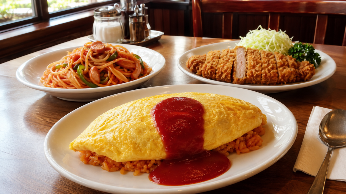 Omurice, tonkatsu, Napolitan spaghetti and tempura showing foreign influences on Japanese food names