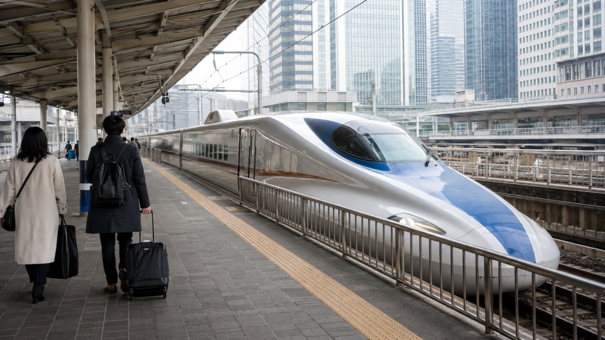 Japanese Shinkansen and compact capsule hotel spaces representing solutions to urban life